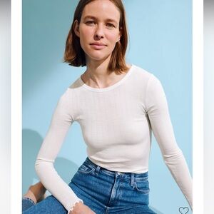 NWOT Women's merino wool/silk long sleeve pointelle top size 38/ US 6